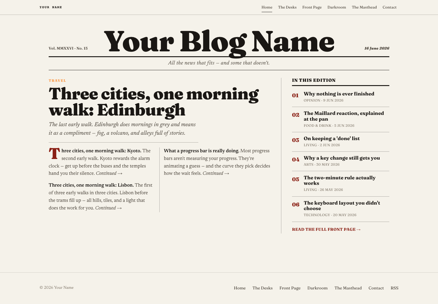 Broadsheet website layout