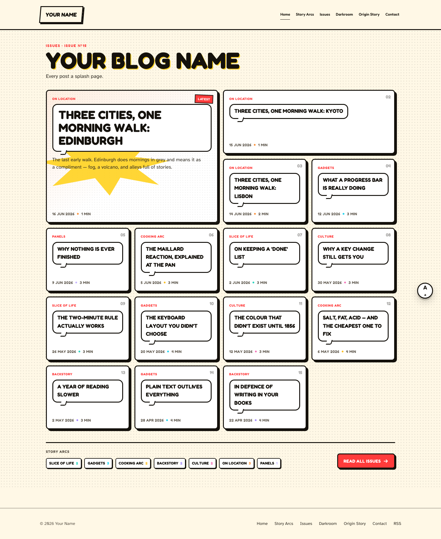 Comic website layout
