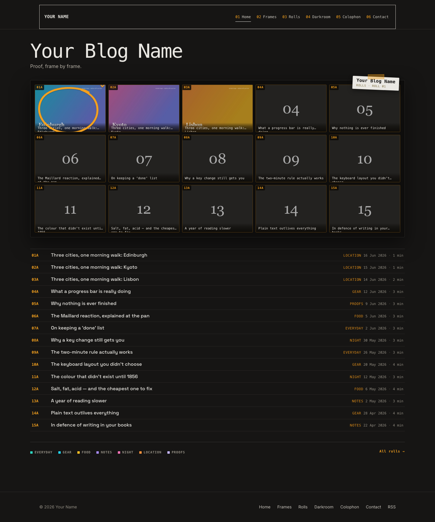 Contact Sheet website layout