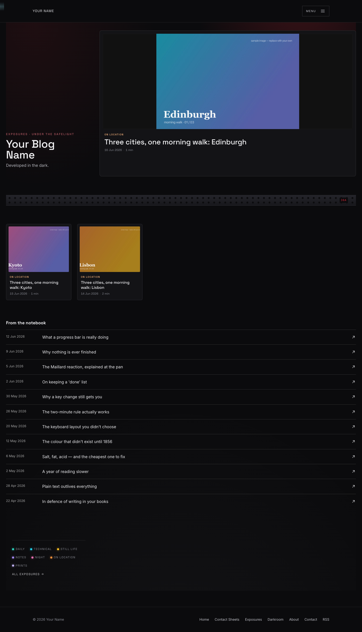 Darkroom website layout