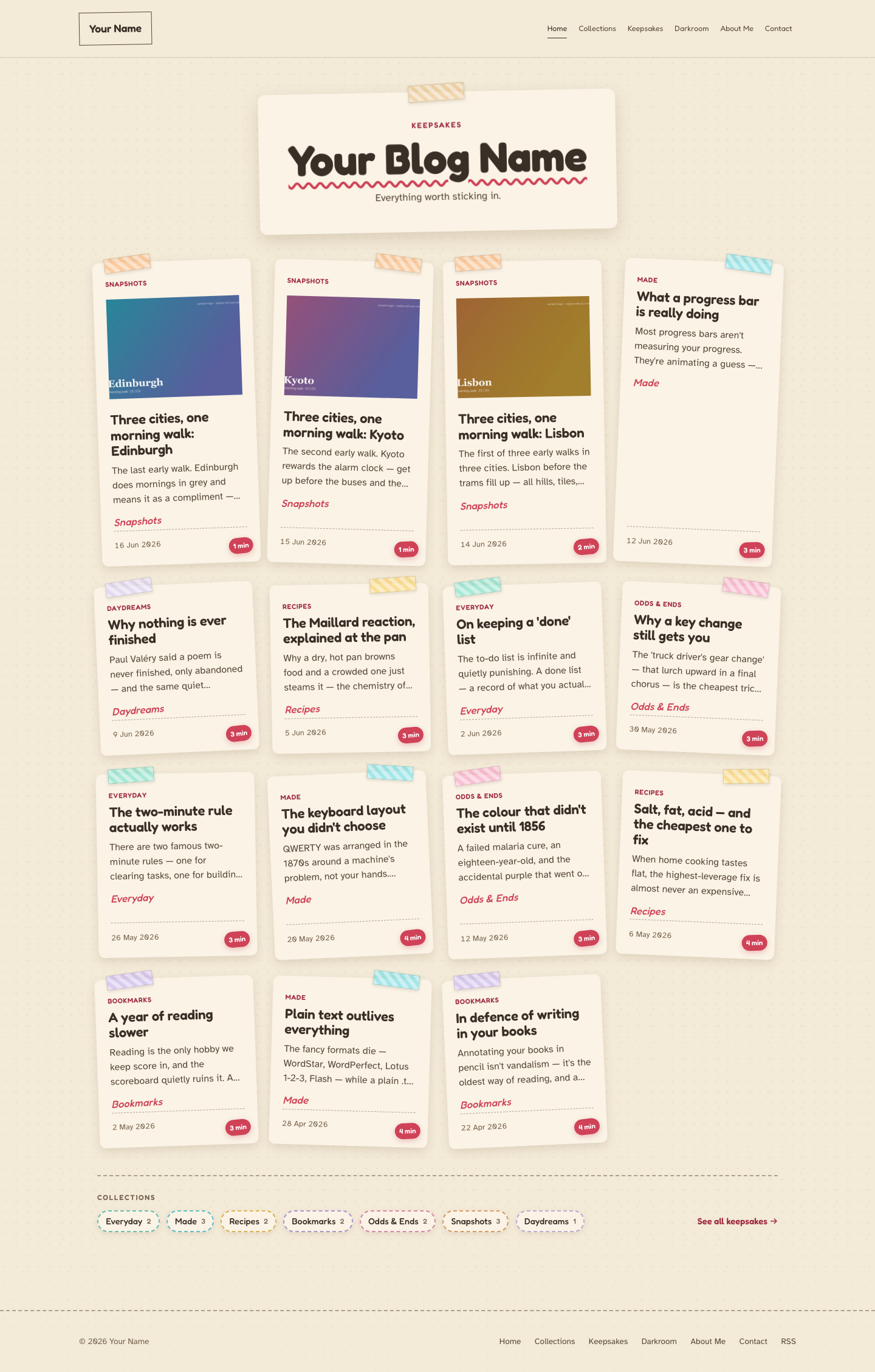 Scrapbook website layout